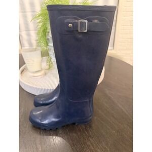Nordstrom Rack Women Navy Gloss Tall Rain Boots Size 6 Buckle Accent Waterproof